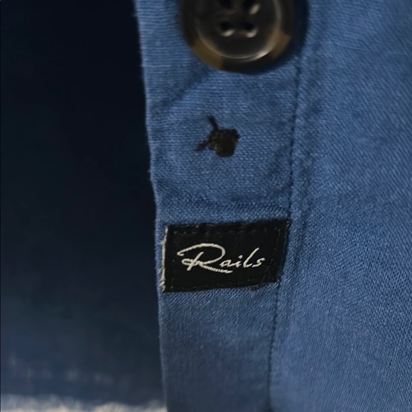 Rails Blue Button-Up Blouse with Patch Accents - Picture 7 of 11